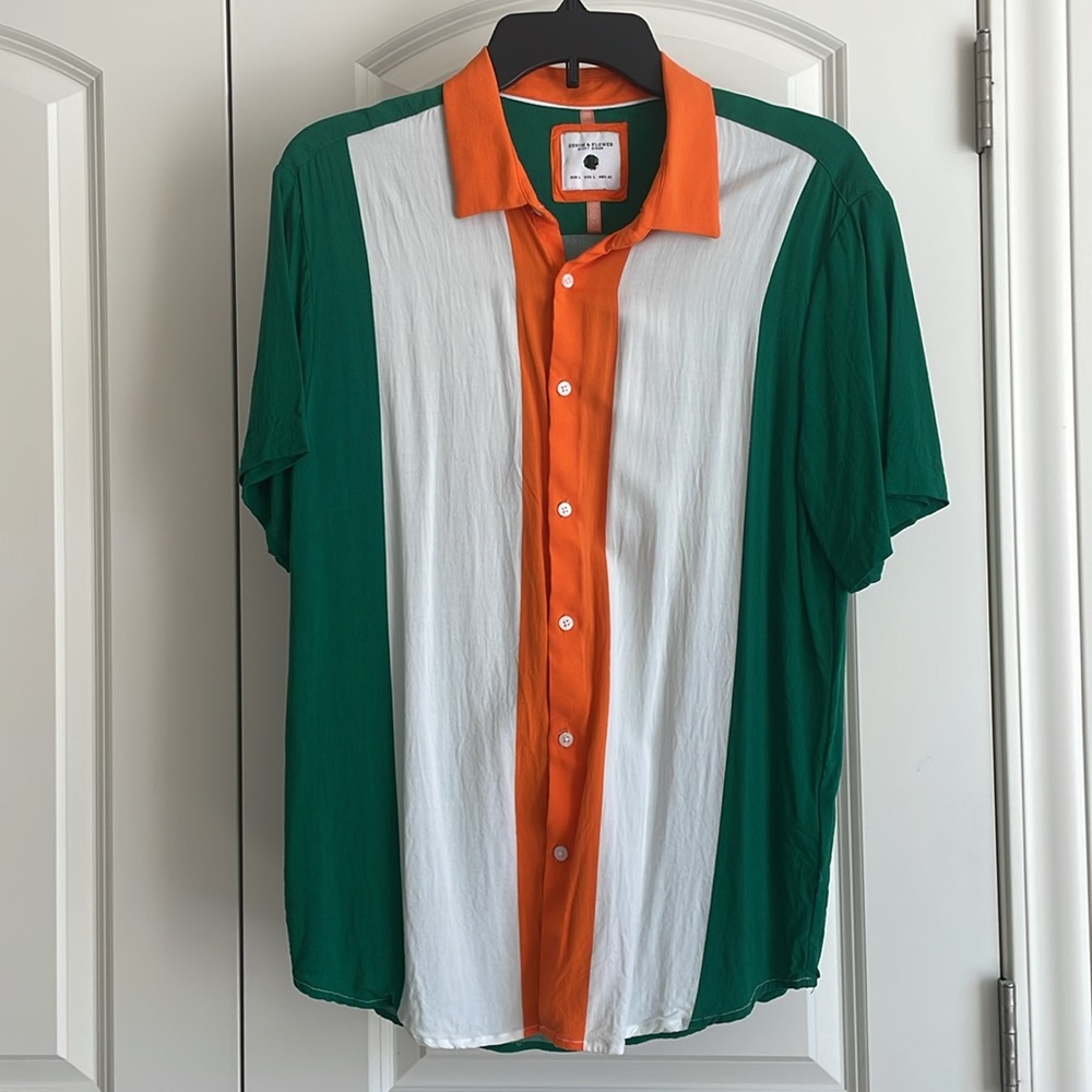 Denim & Flower Green, White & Orange Button Down Shirt - Picture 1 of 7